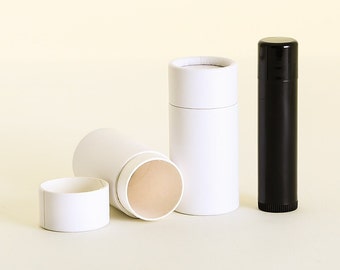 Eco Friendly 1/2 OZ 'Short' - 50 PACK Lip Balm Tube  - White Cardboard 100% Biodegradable Cosmetic Push Up Tubes