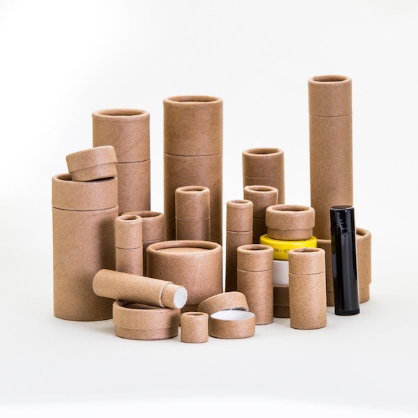 Emballage écologique - PACK D'ÉCHANTILLONS DE 26 TAILLE - Baume à lèvres / Lotion / Salve - Tubes push-up cosmétiques 100% biodégradables en carton kraft