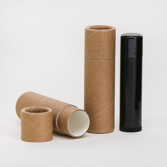 100 Eco Lip Balm Tubes .3oz 8.5g Black Paper Cardboard PushUp