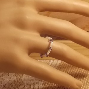 Tanzanite colored crystals and seed bead stretch Ring