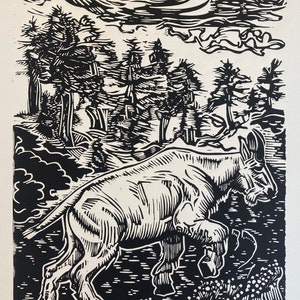 Mountain Goat (Oreamnos americanus) - Linoleum Block Print - 18” x 12”.