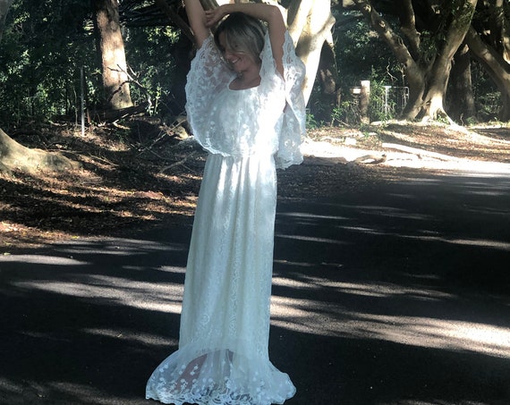 50% deposit Divine Gypsy Frill Sleeve Bridal dress with train, Bohemian wedding dress