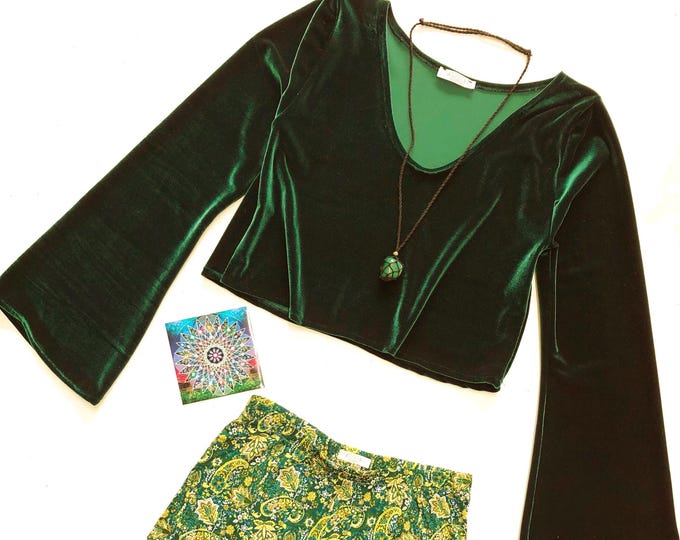 Luxe Velvet Bell Sleeve Top, V neck velour Festival Fashion