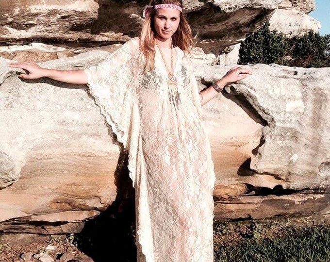 Vintage Lace beaded Bridal Kaftan Dress, Gypsy Caftan Boho Wedding Dress