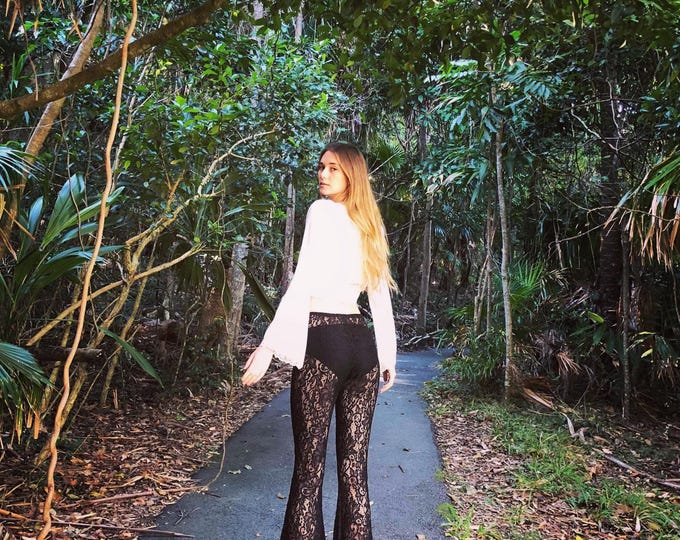 Black Moon Lace Bell bottom Flares, Bohemian festival high waist black lace flares