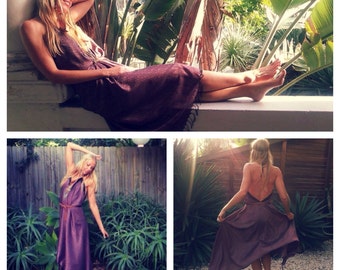 Amethyst Sundancer Vintage Silk Dress, Bohemian dress