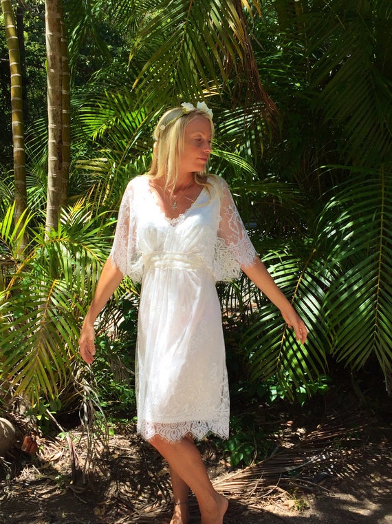 Chantilly Lace Butterfly Sleeve dress, Bohemian beach bridesmaid wedding dress