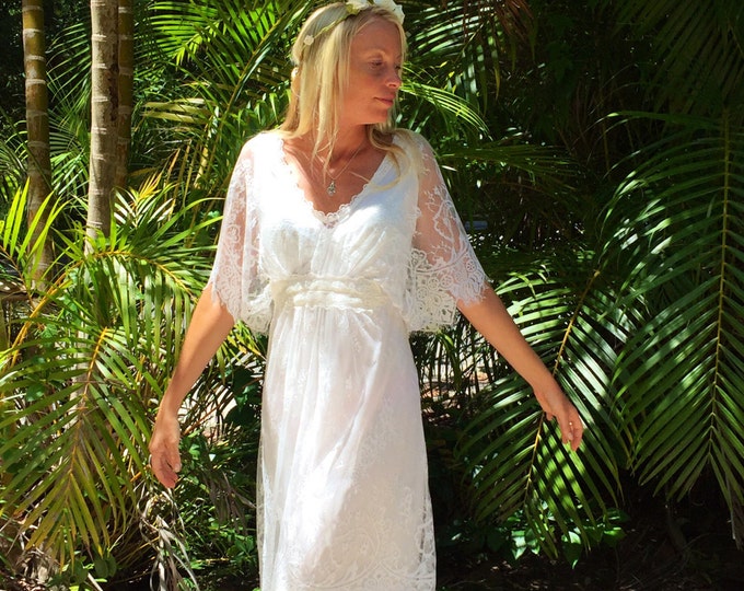 Chantilly Lace Butterfly Sleeve dress, Bohemian beach bridesmaid wedding dress