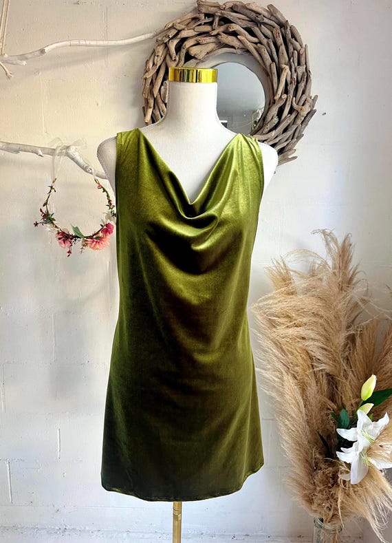 moss green velvet dress Luxe Cowl Neck Dress: Velvet Tunic dark green velvet dress