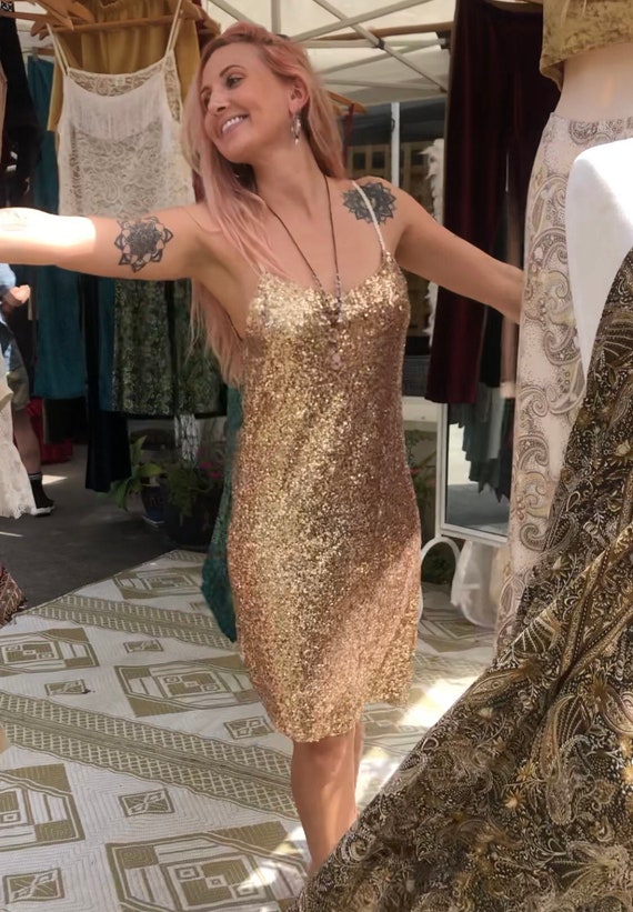 Gold Sequin Spangled Dress Glam Gatsby Beaded Slip Dress Sequin Evening Mini Dress. Etsy Canada