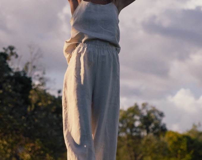Linen Queen Palazzo Trousers handmade, natural Linen wide leg Pants made to measure