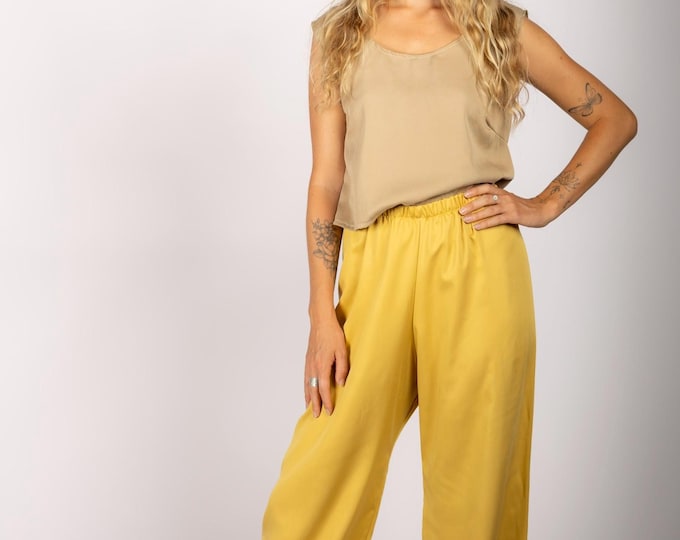 Sunflower Bamboo Linen Palazzo Trousers handmade, wide leg Pants made to measure