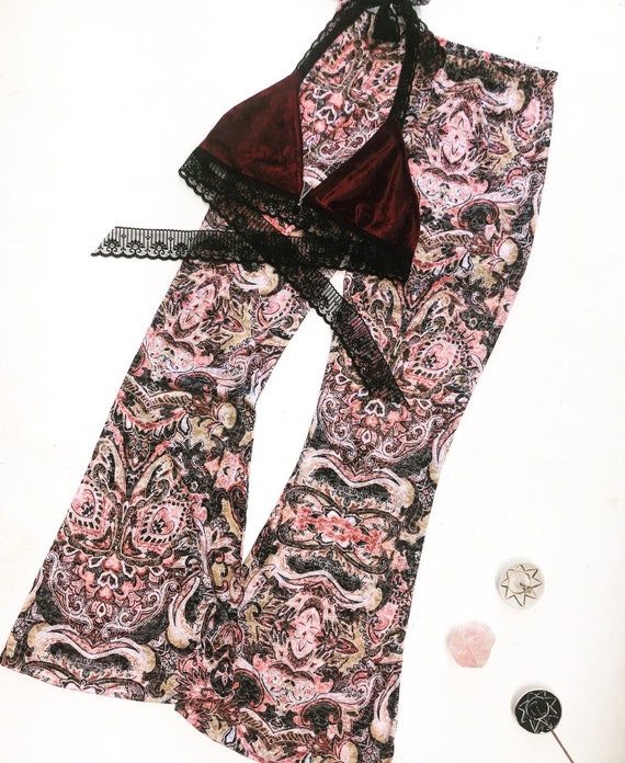 Paisley Queen 70s bell bottom Flare Pants, Retro trousers