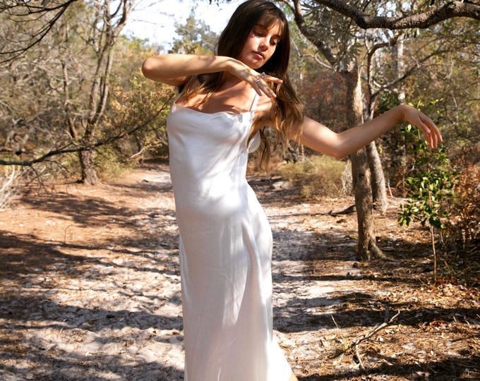 Freya Eco Silk Slip Dress: Handmade Boho Elopement White cowl neck Gown