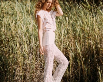 Dream Lace Bell Flares, Bohemian Gypsy festival 70s Lace bell bottoms