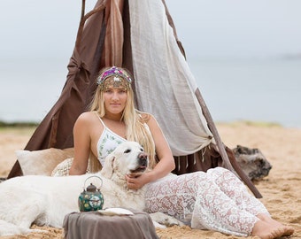 Angel White Lace wide pants: Bohemian Festival Flares trousers