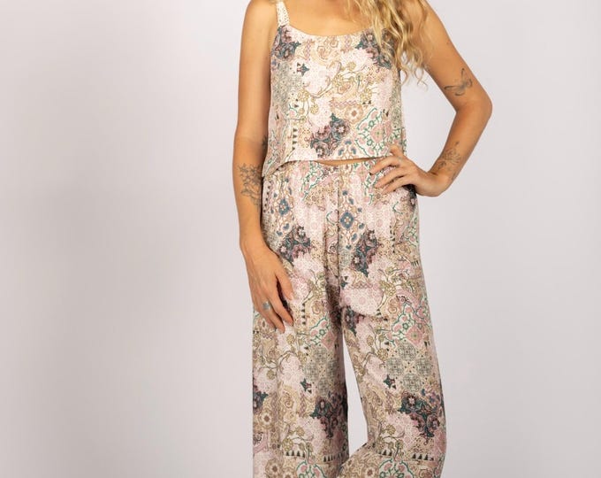 Patchwork Palazzo Flare Pant set, Retro Jumpsuit set