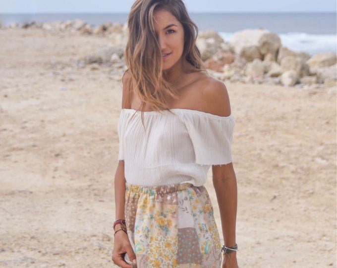 Cotton Gypsy sleeve off shoulder top, organic cotton ruffle sleeve top