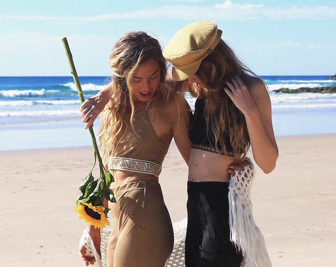 Retro Suede Crop top, Boho Suede halter top