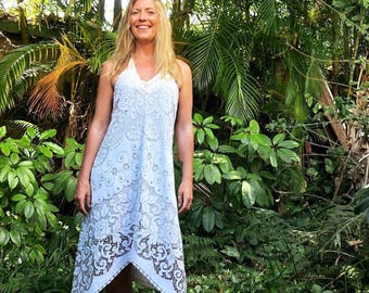 Tea Party Bohemian Cotton Lace Dress: Low Back Vintage Crochet Bridesmaid