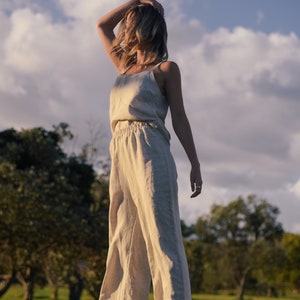 Linen Queen Palazzo Trousers handmade, natural Linen wide leg Pants made to measure