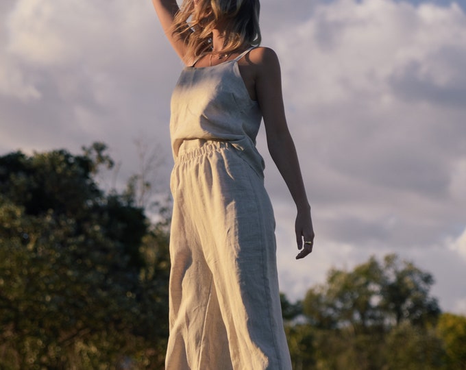 Linen Queen Palazzo Trousers handmade, natural Linen wide leg Pants made to measure