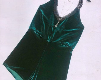 Retro Elven Velvet halter Jumpsuit, Pixie Velour hotpant Playsuit