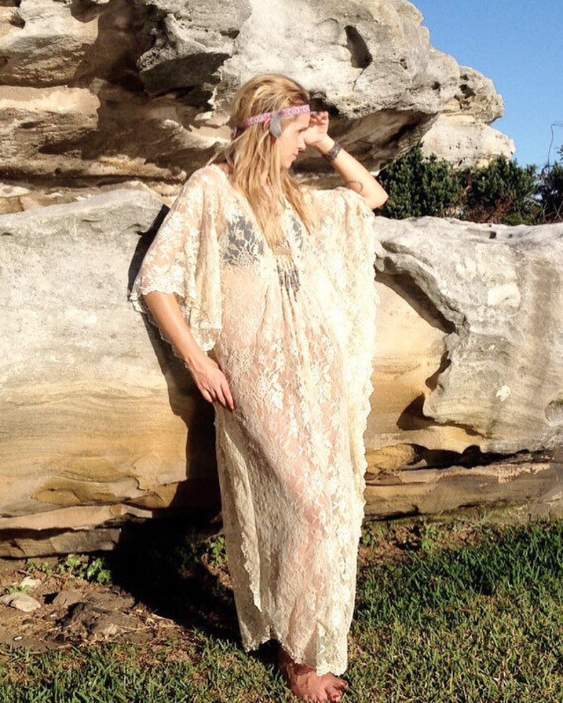 Vintage Lace Beaded Bridal Kaftan Dress Gypsy Caftan Boho - Etsy