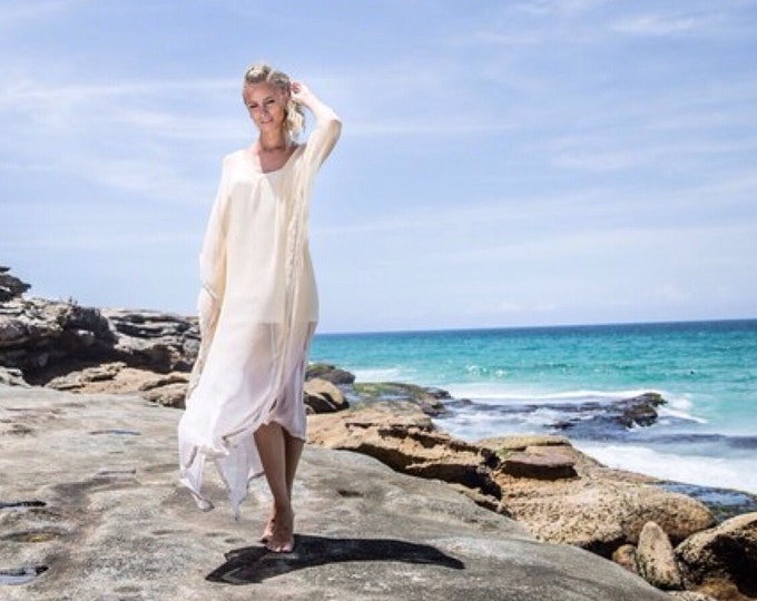 Stardust Silk beaded Kaftan Beach dress, Beach bridesmaid bohemian Wedding dress