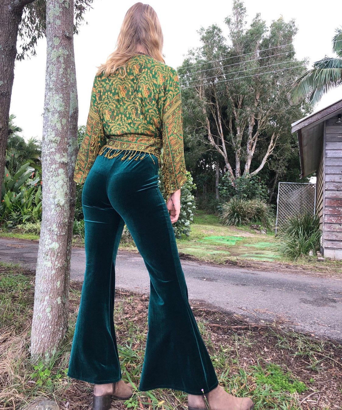 Retro Velvet Flares, Stretch Boho 70s Velvet Flares bell bottoms