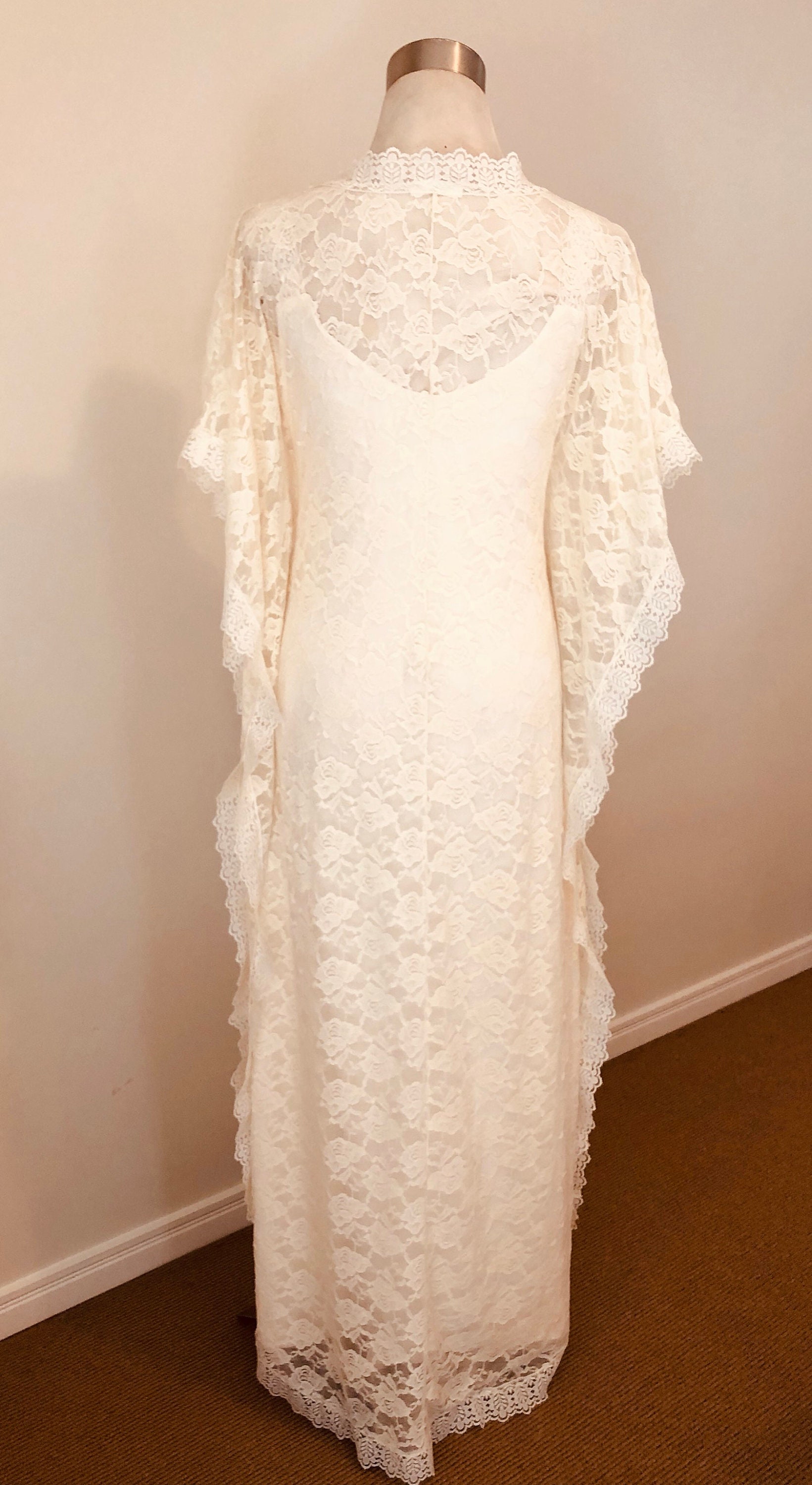 Angel Lace Bohemian Beaded Bridal Kaftan Dress, Gypsy Caftan Wedding Dress