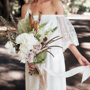 Divine Gypsy Frill Sleeve Bridal dress with train, Bohemian wedding dress image 4