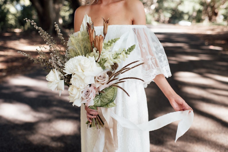 Divine Gypsy Frill Sleeve Bridal dress with train, Bohemian wedding dress image 4