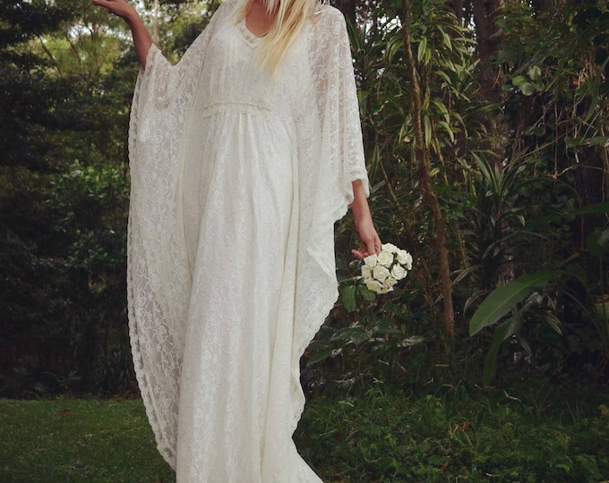 Angel Lace Handmade Beaded Lace Bridal Kaftan Dress: Bohemian Wedding Gown