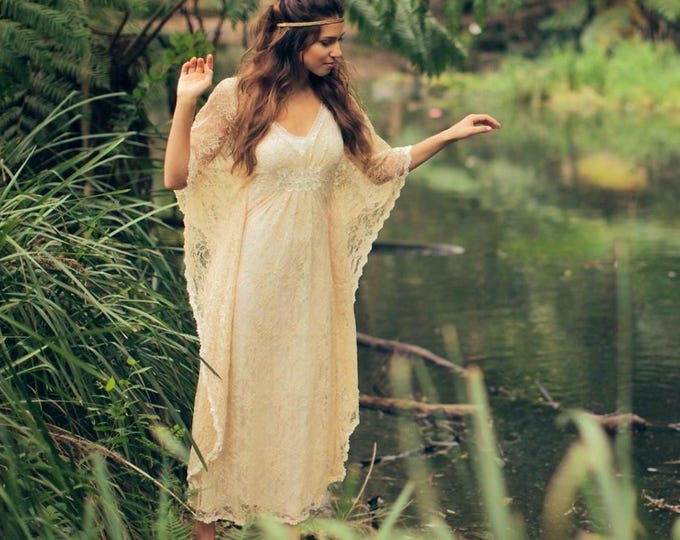 Angel Lace Handmade Beaded Lace Bridal Kaftan Dress: Bohemian Wedding Gown