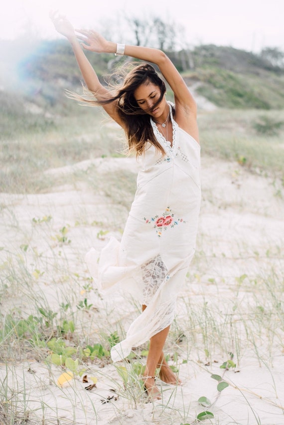 Tea Party Bohemian Cotton Embroidery Halter Dress, Handmade. Tea Party Bohemian Cotton Embroidery Halter Dress, Handmade.