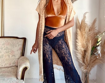 Indigo Lace Bell Bottom Flares: Handmade Bohemian Festival Pants
