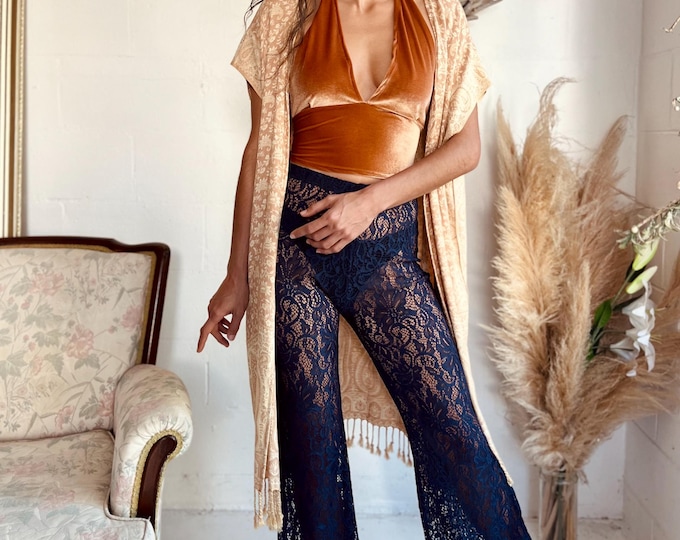 Indigo Lace Bell Bottom Flares: Handmade Bohemian Festival Pants