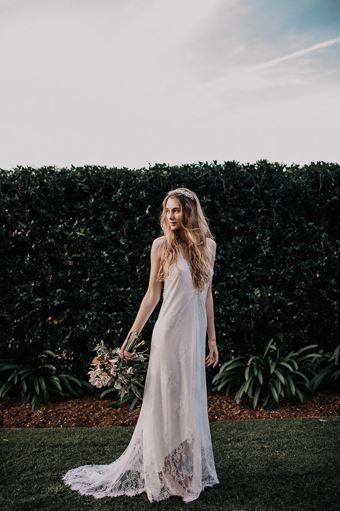 Chantilly Lace Low Back Boho Wedding Gown Bohemian Wedding - Etsy