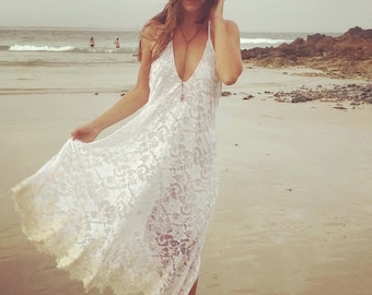 Divine Lace Bohemian Bride halter dress, Low Back Wedding Dress