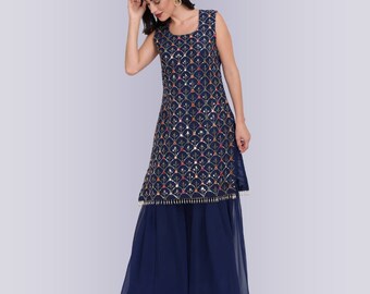 Palazzo Set with Resham Embroidery - Blue