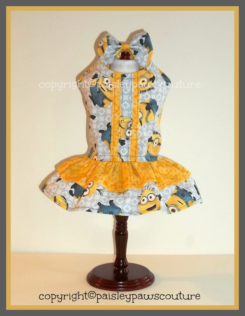 L G.10.5-12 9 XS Handmade Ready To Ship The Holiday Dress Minion Gray and Yellow Size XSmall N.6.5-8