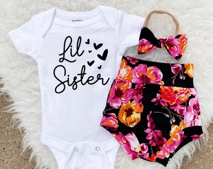 "Little Sister" - Hibiscus Floral - Baby Bummies Set