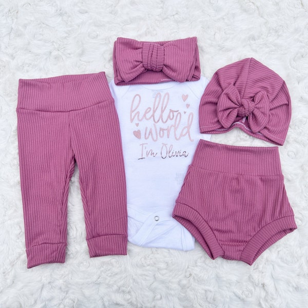 Newborn Girl Coming Home Outfit, Personalized Baby Girl Outfit, Hello World Onesie®, Hello World Newborn Baby Girl, Baby Girl Gift