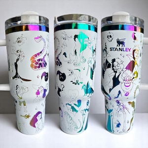 Vaso grabado con láser de villanos, vaso arcoíris, botella de agua grabada, villano de dibujos animados, villano malvado, regalo de Stanley Owala para ella. imagen 1