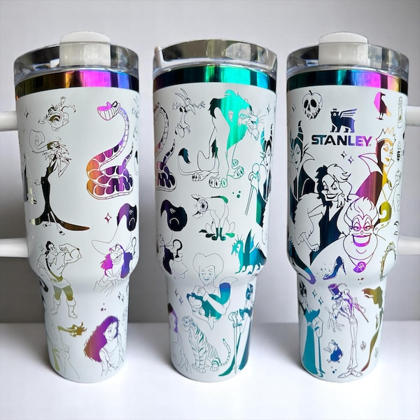 Villains Laser Engraved Cup, Rainbow Tumbler, Engraved Water Bottle, Cartoon Villain, Evil Villain, Stanley Owala Gift for Her