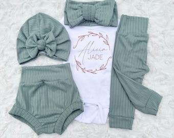 Custom Name Vine Wreath - Sage Knit Set