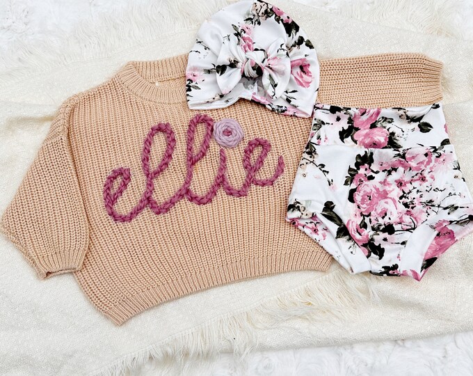 Hand Embroidered Name Sweater, Personalized Baby Name Sweater, Baby Sweater With Name, Personalized Embroidered Sweater For Baby