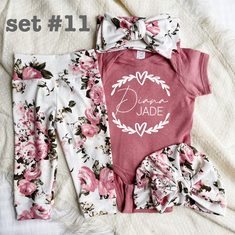 Newborn Girl Coming Home Outfit, Personalized Baby Girl Outfit, Name Bodysuit, Custom Name Baby Outfit, Baby Girl Gift Personalized Set #11