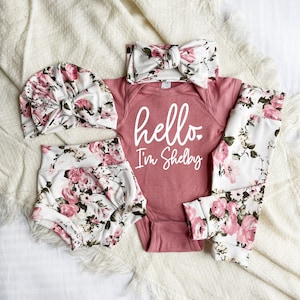 Newborn Girl Coming Home Outfit, Newborn Baby Girl Outfit, Personalized Baby Outfit, Hello I'm New Here, Newborn Girl Going Home Outfit